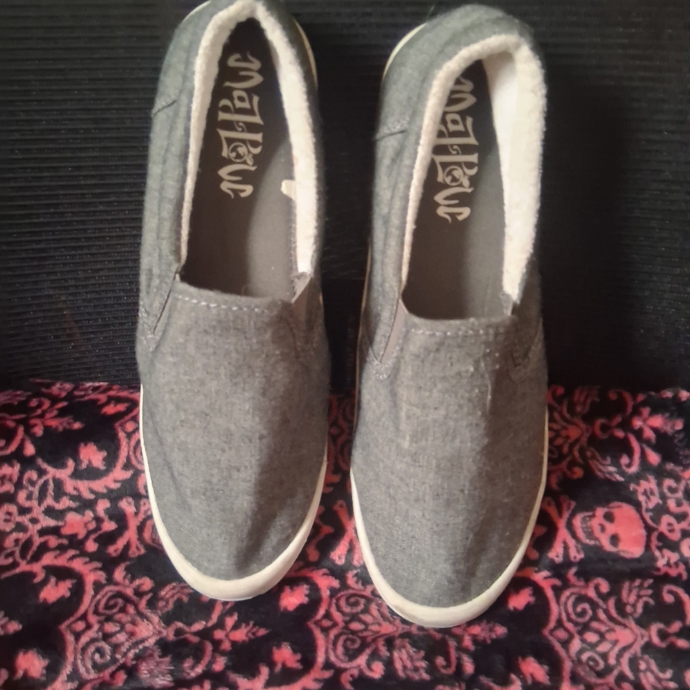 Mad Love Gray Slip-On Flats with White Trim